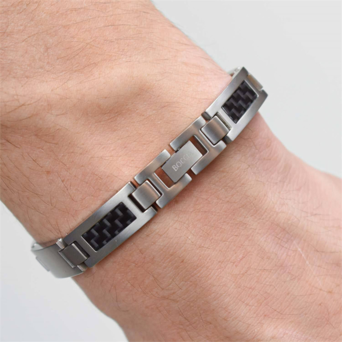 Boccia Titanium 0333-01 heren schakelarmband zilverkleurig met zwart - Lengte 21 cm