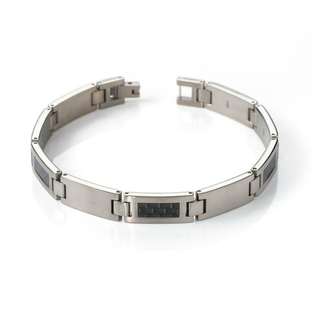 Boccia Titanium 0333-01 heren schakelarmband zilverkleurig met zwart - Lengte 21 cm
