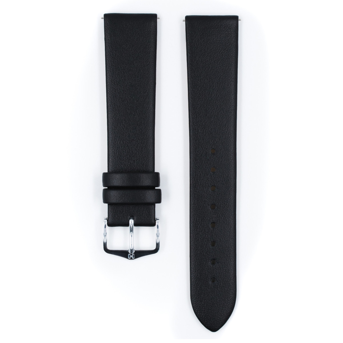 HIRSCH Toronto L 03702050NQ-2 effen zwarte leren horlogeband met gesp zilverkleurig - 18-22 mm breed