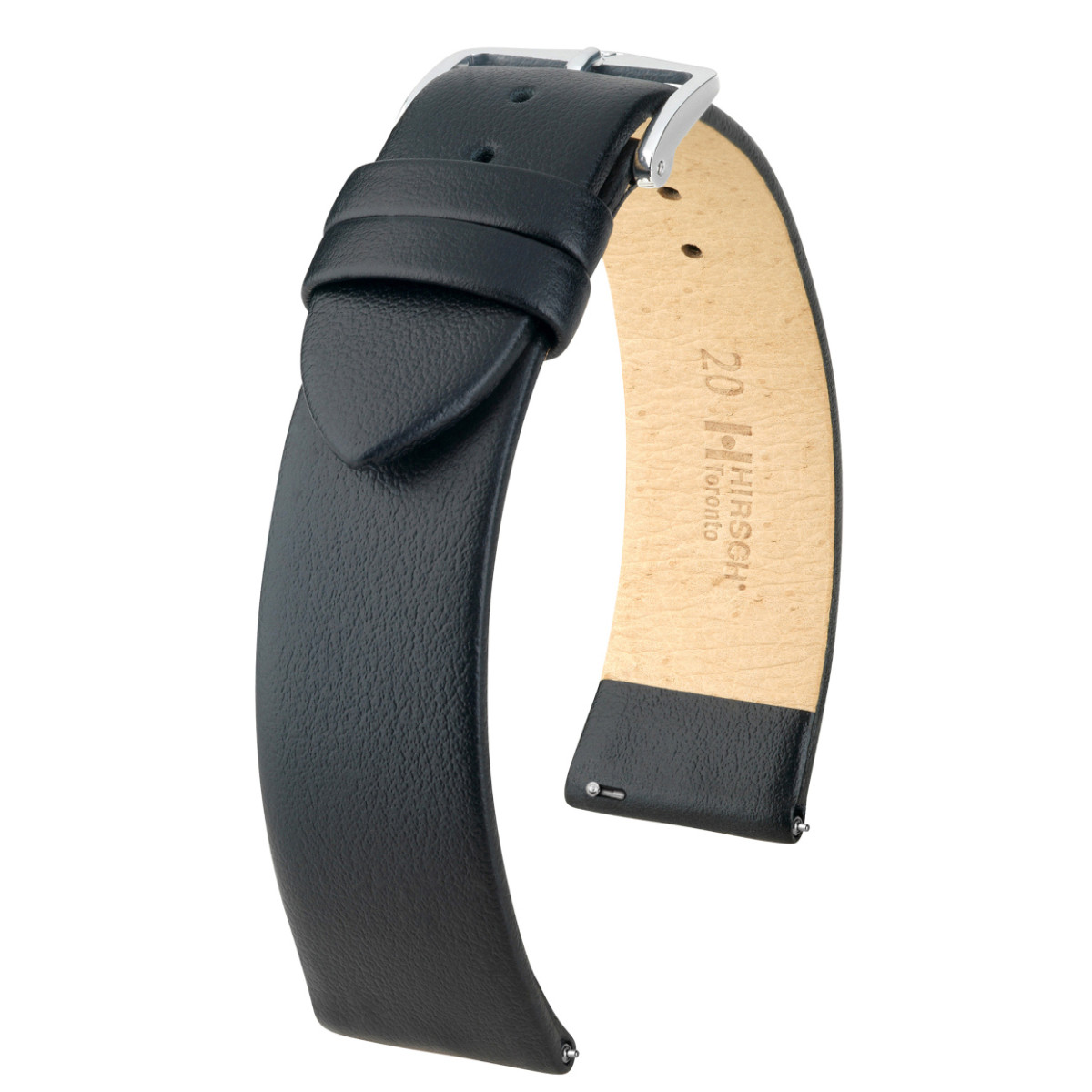 HIRSCH Toronto L 03702050NQ-2 effen zwarte leren horlogeband met gesp zilverkleurig - 18-22 mm breed