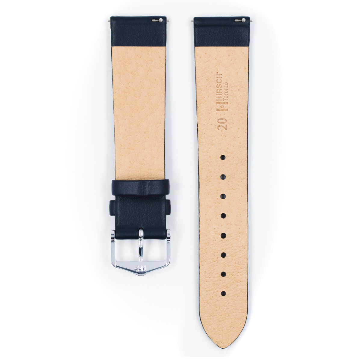 HIRSCH Toronto M 03702180NQ-2 donkerblauw kalfsleren horlogeband effen patroon - 16-18 mm breed