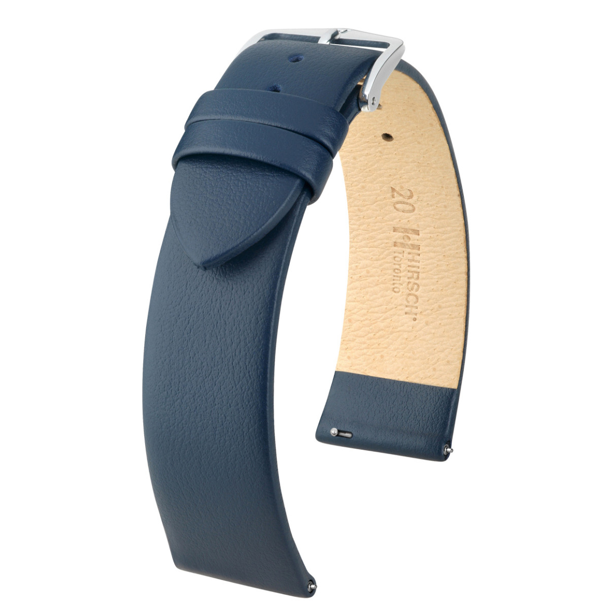HIRSCH Toronto M 03702180NQ-2 donkerblauw kalfsleren horlogeband effen patroon - 16-18 mm breed