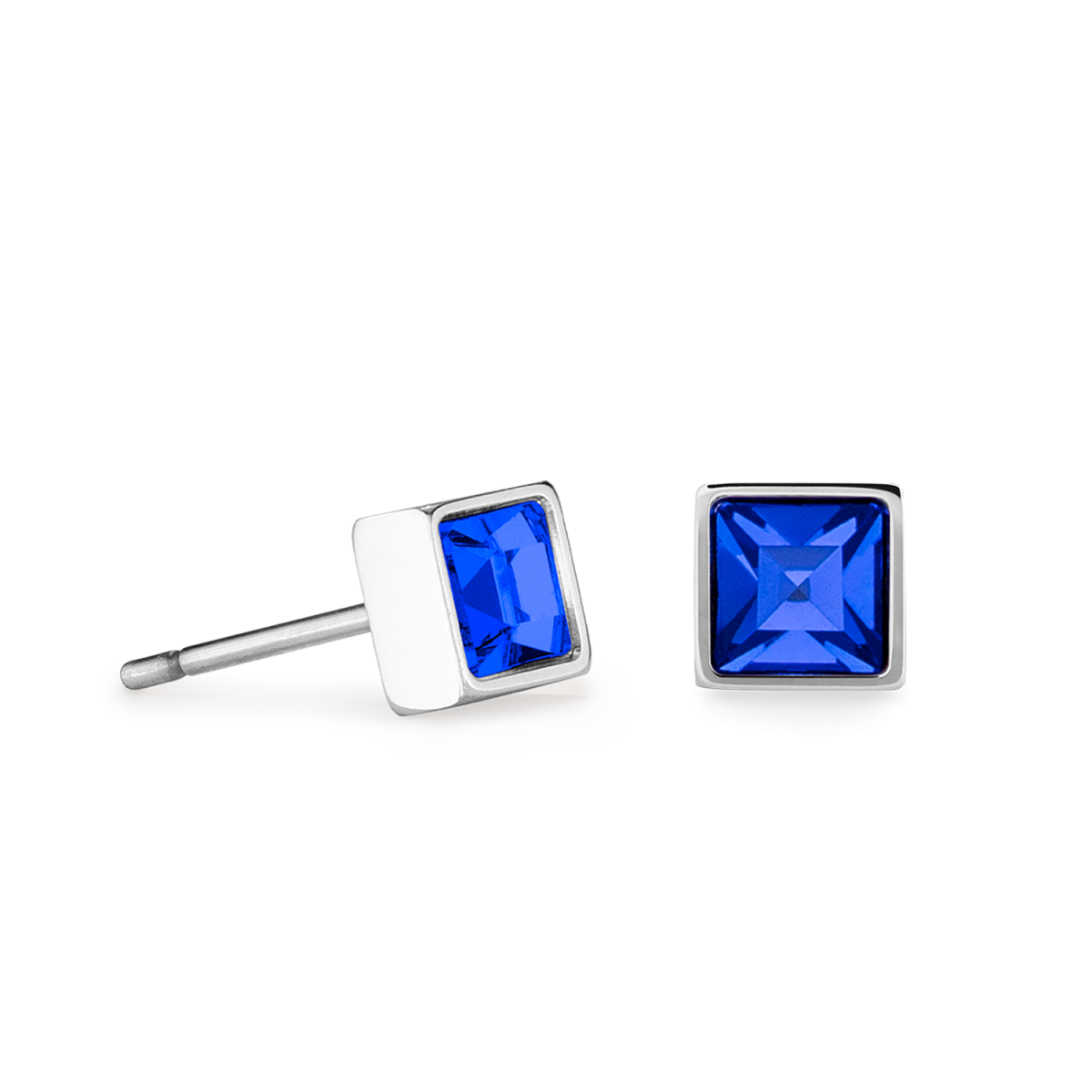 Coeur de Lion oorstekers Briljant Square 0501/21-0717 zilverkleurig met donkerblauw kristal vierkant