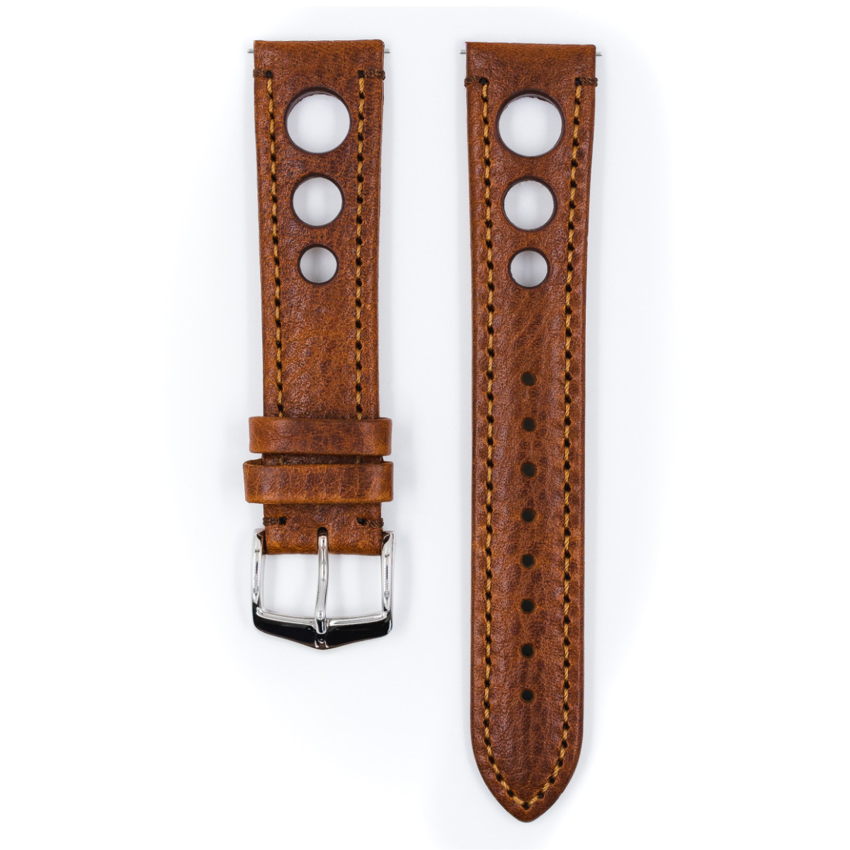 HIRSCH Rally 05102070-2 leren horlogeband cognac met open cirkels - Breedte 18-22 mm