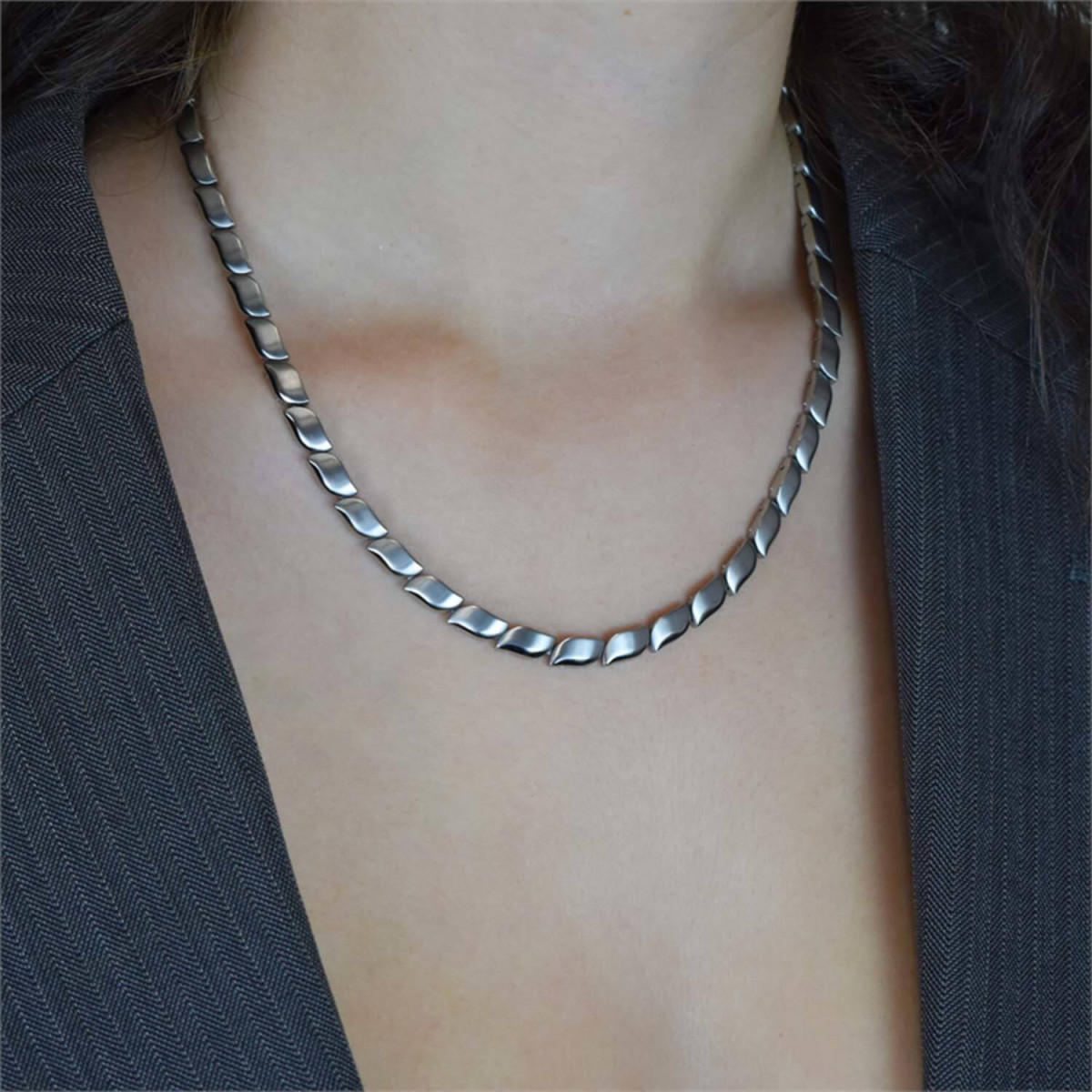 Boccia Titanium 08038-01 ketting titanium met glanzende en matte schakels - Lengte 45 cm