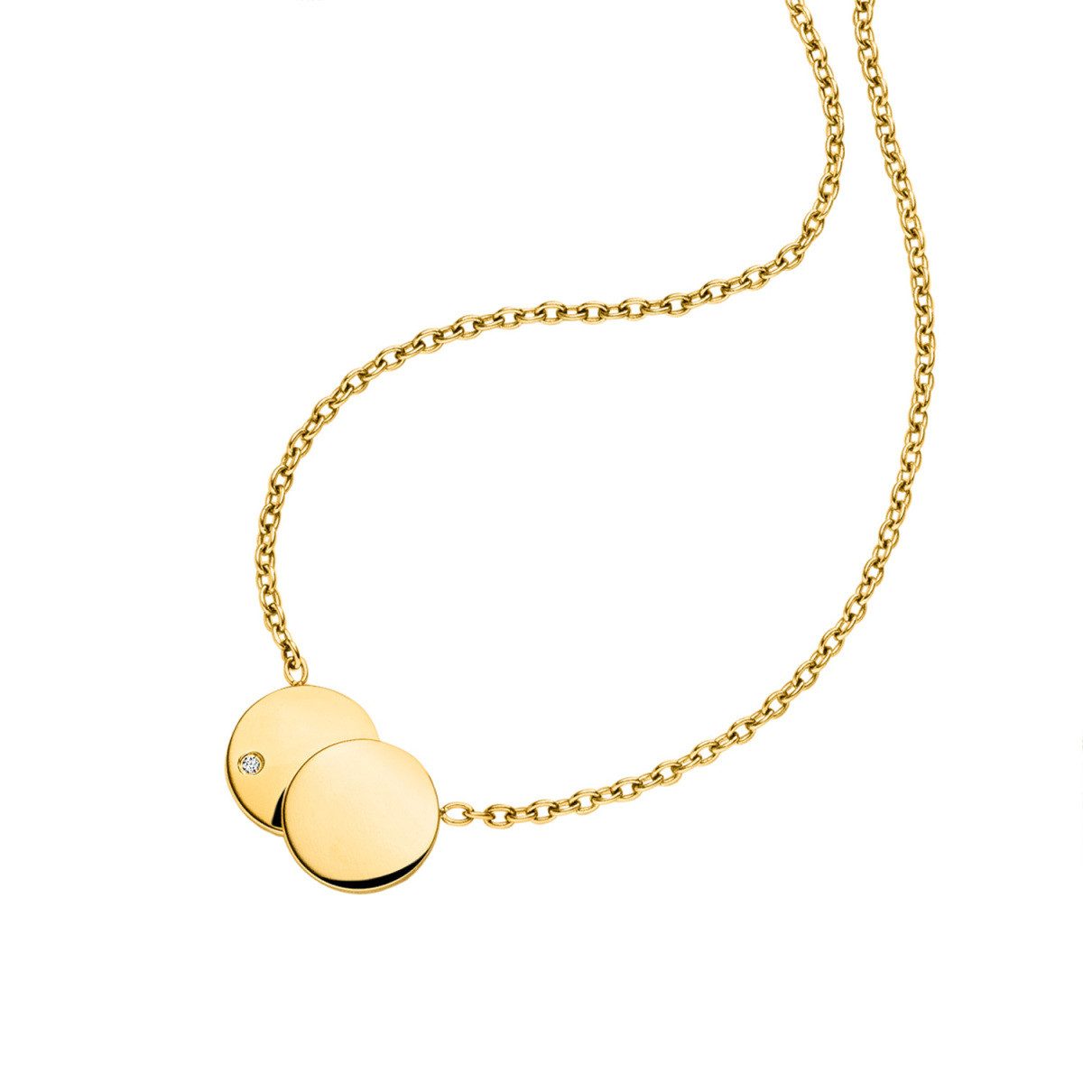 Boccia Titanium 08091-04 goudkleurige ketting met 2 rondjes en diamant 0.005 crt - Lengte 47 cm