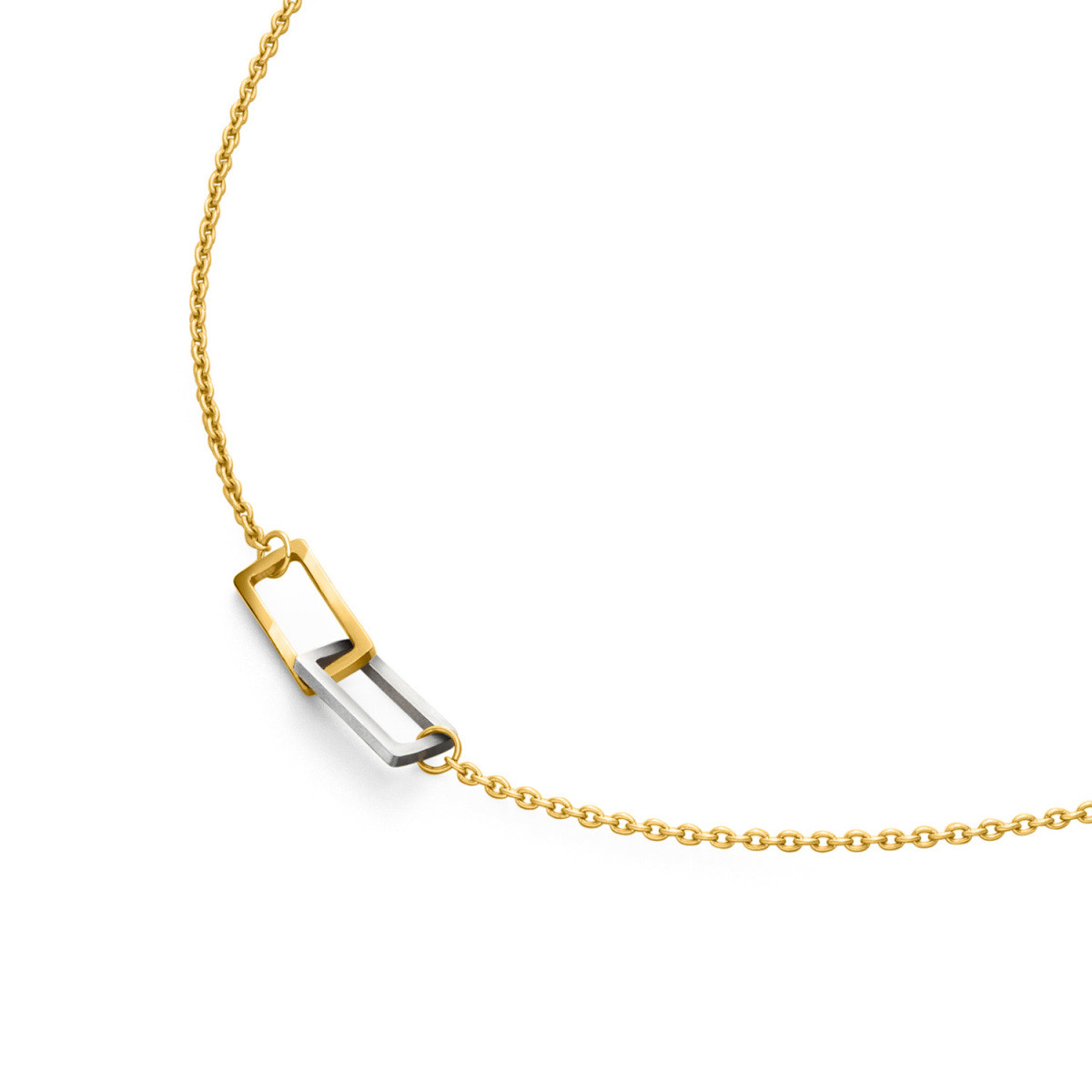 Boccia Titanium 08092-02 gold plated ketting met bicolor rechthoeken mat en glanzend - Lengte 49 cm