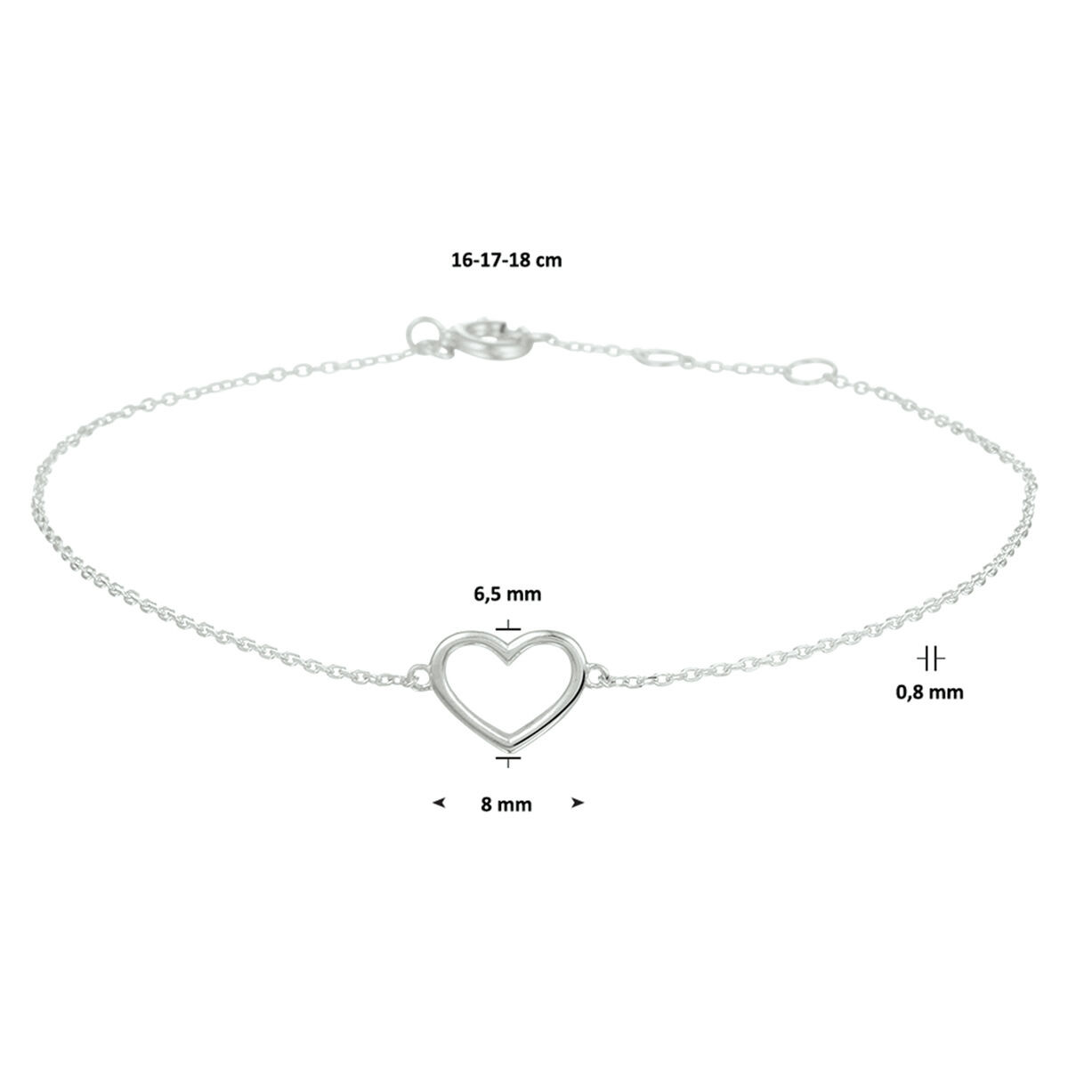 Witgouden armband met hartje 0.8mm