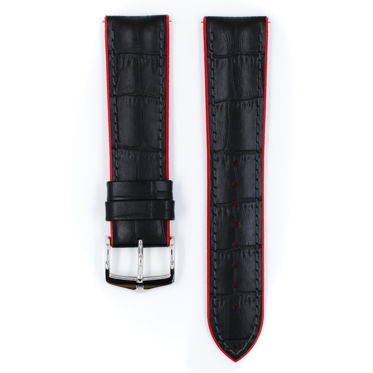 HIRSCH Andy 0922028050-2 kalfsleren horlogeband krokodillenpatroon zwart rood
