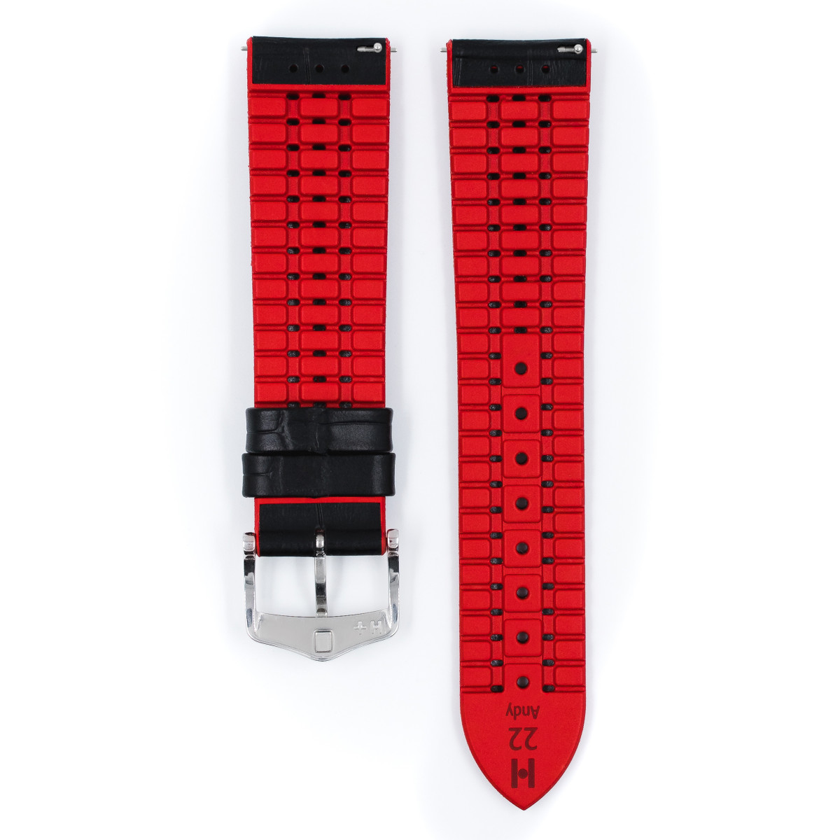 HIRSCH Andy 0922028050-2 kalfsleren horlogeband krokodillenpatroon zwart rood