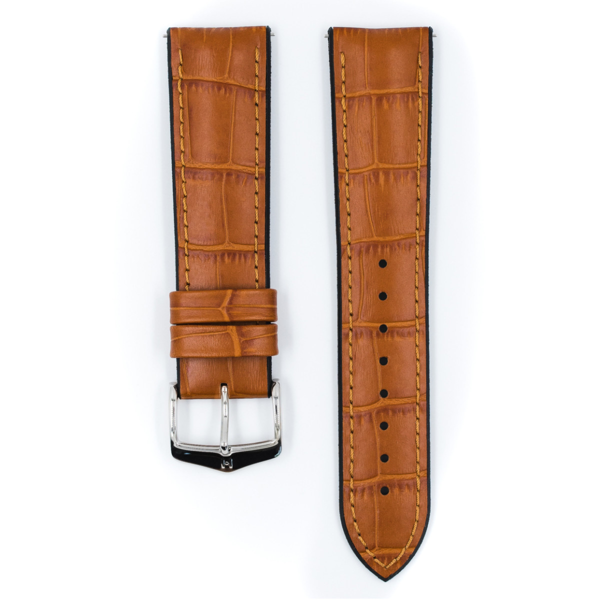HIRSCH Paul 0925028075-2 Cognac kalfsleren horlogeband met krokodillenpatroon - 18-22 mm breed