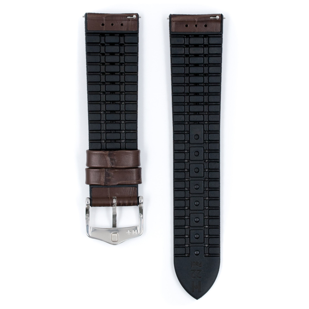 HIRSCH Paul 0925028210-2 bruine leren horlogeband krokopatroon zilverkleurige gesp - 20-22 mm breed