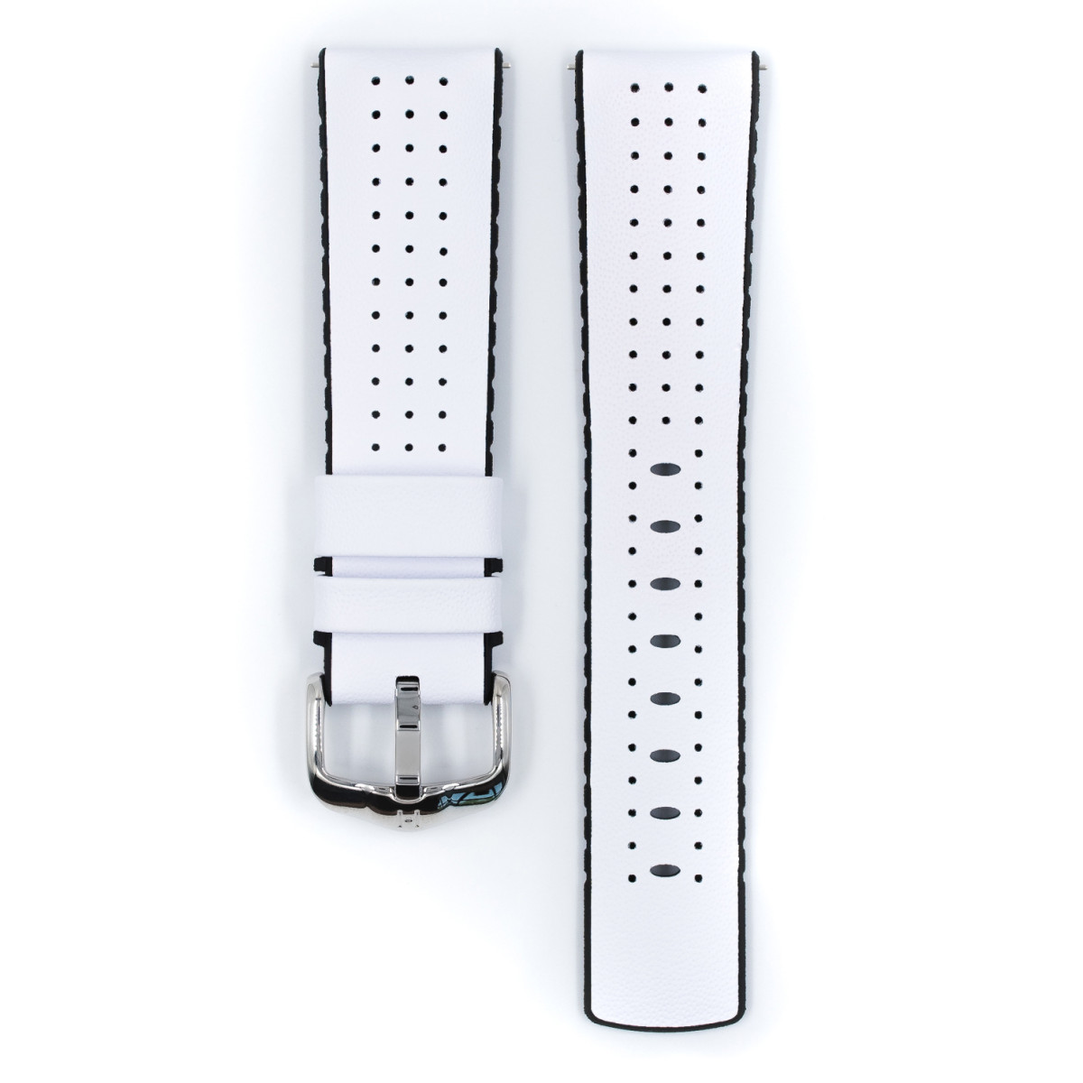 HIRSCH Tiger 0915075000-2 wit leren horlogeband met zwart blokpatroon en gesp