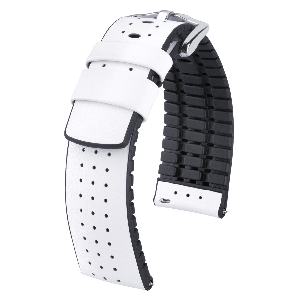 HIRSCH Tiger 0915075000-2 wit leren horlogeband met zwart blokpatroon en gesp