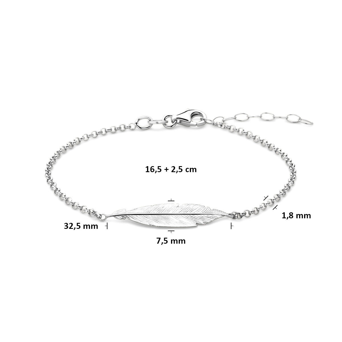 Prachtige zilveren dames armband met veer in het midden