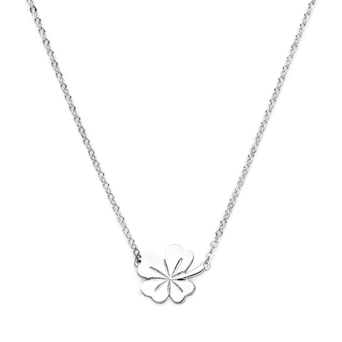 Zilveren ketting met schuin klavertje - Lengte 41-45 cm