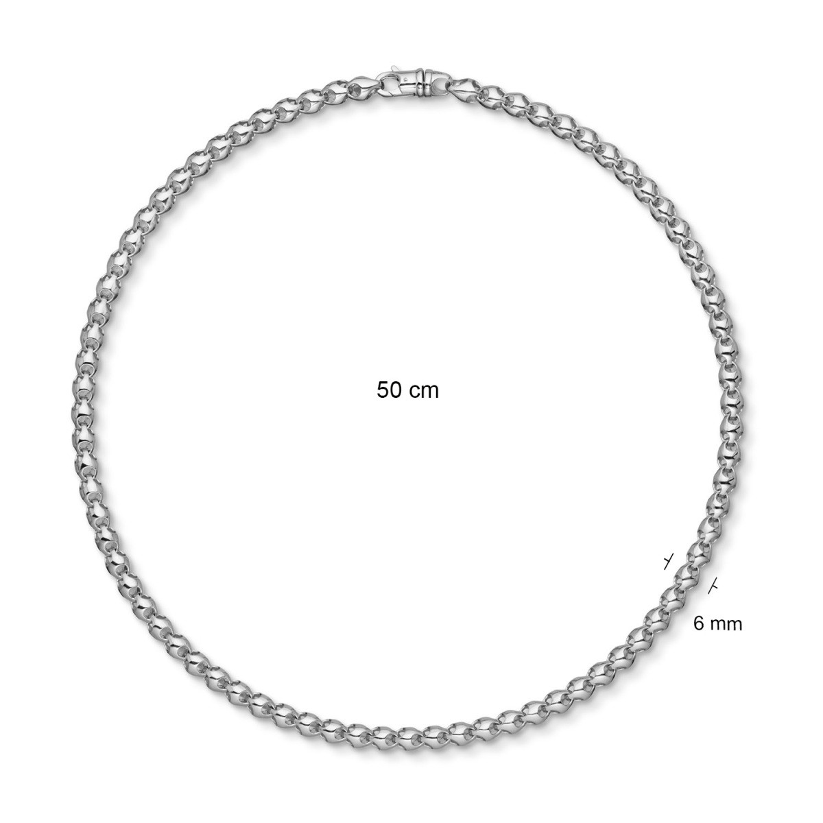 GLOW 102.0260.50 zilveren schakelketting met ronde schakels 6 mm breed - Lengte 50 cm