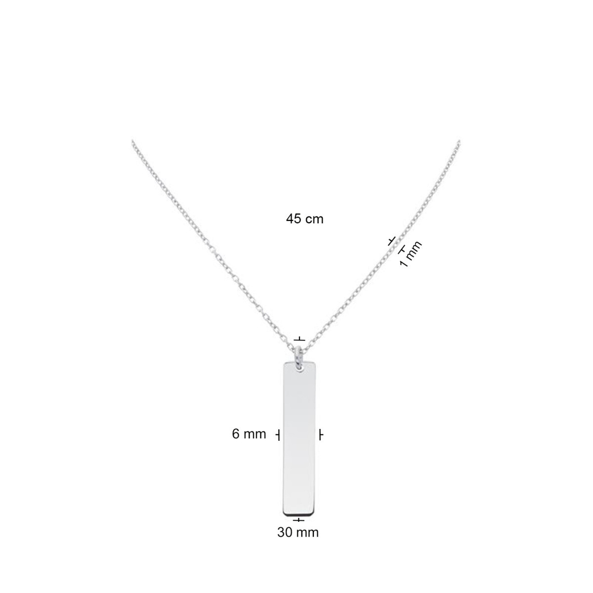GLOW 102.0497.47 zilveren ketting met hanger rechthoekige bar 1 mm breed - Lengte 45 cm