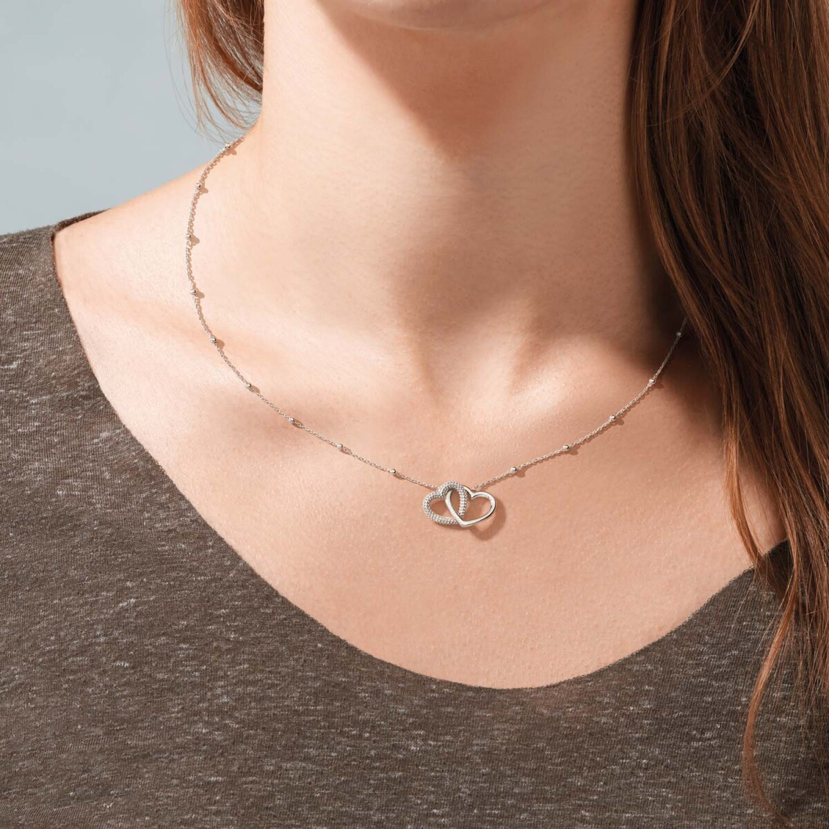 GLOW 102.0693.45 zilveren ketting met hanger verweven harten 13 mm - Lengte 42.5-45 cm