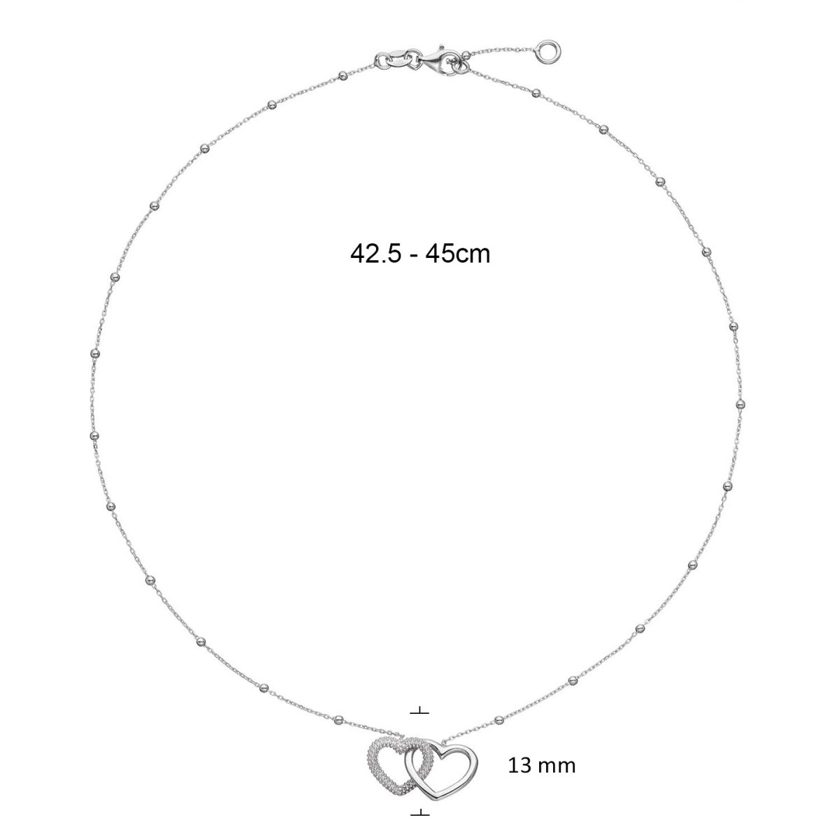 GLOW 102.0693.45 zilveren ketting met hanger verweven harten 13 mm - Lengte 42.5-45 cm