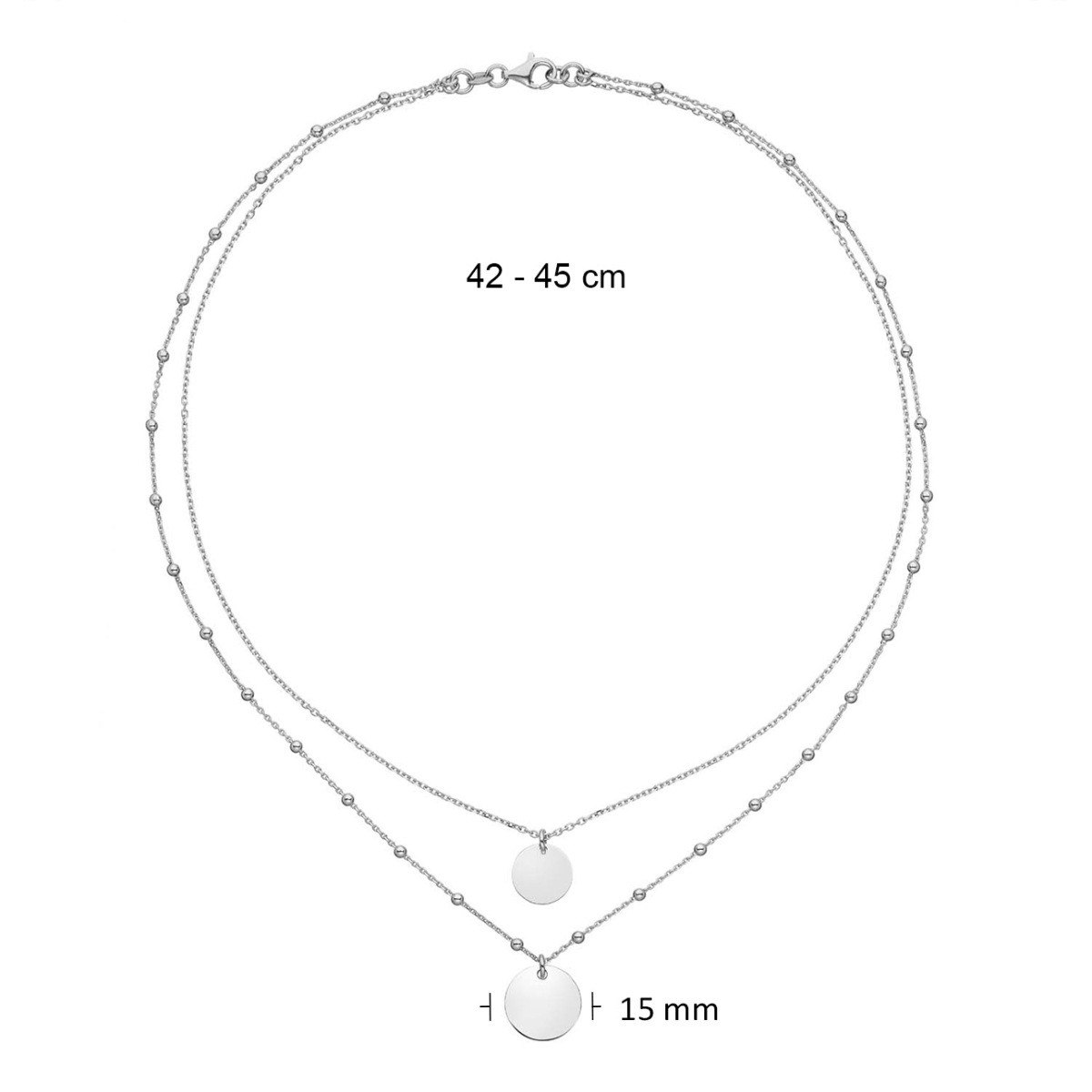 GLOW 102.0741.45 zilveren ketting met hanger ronde bolletjes 15 mm - Lengte 42-45 cm
