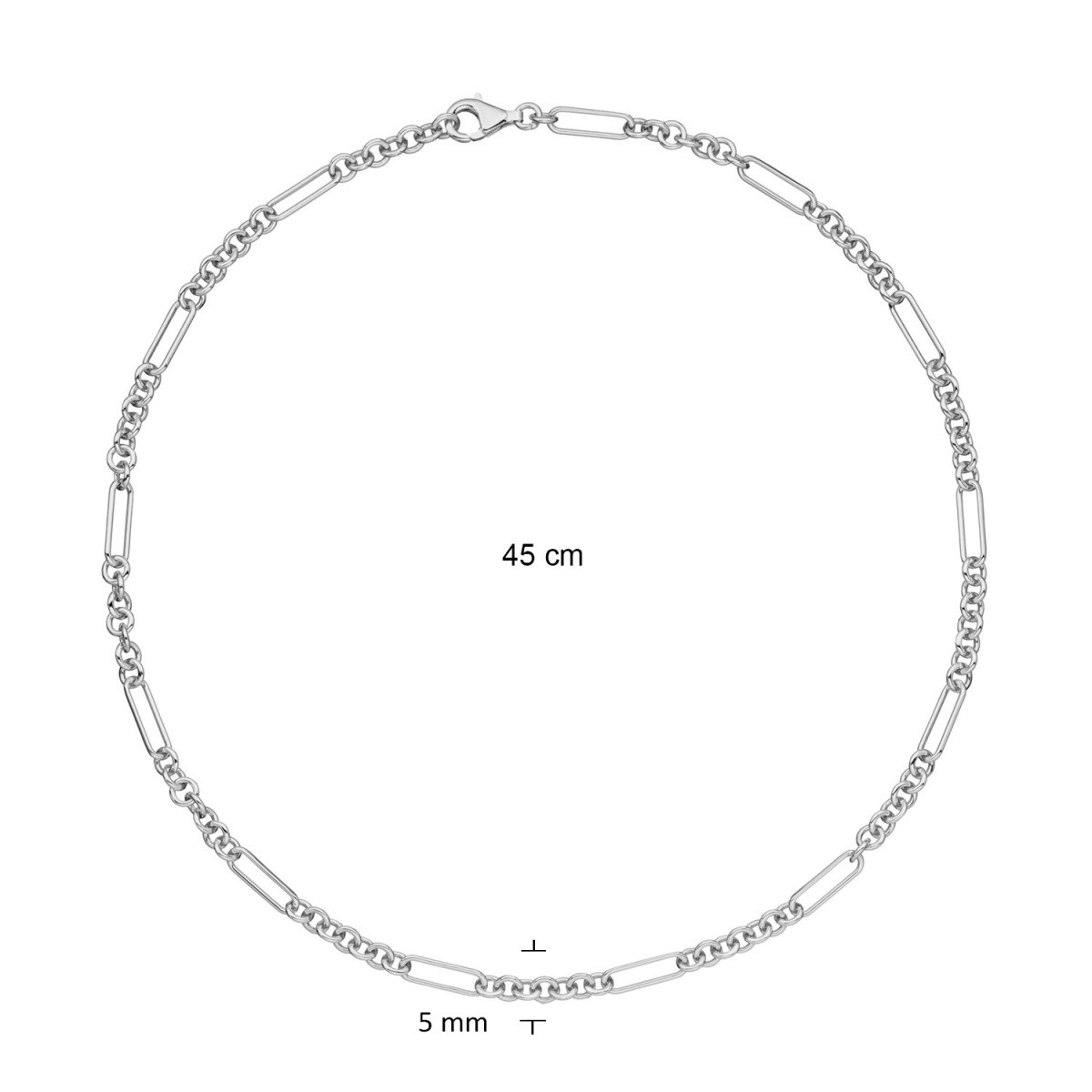 GLOW 102.0990.45 925 zilveren jasseron schakelketting 5 mm breed - Lengte 45 cm