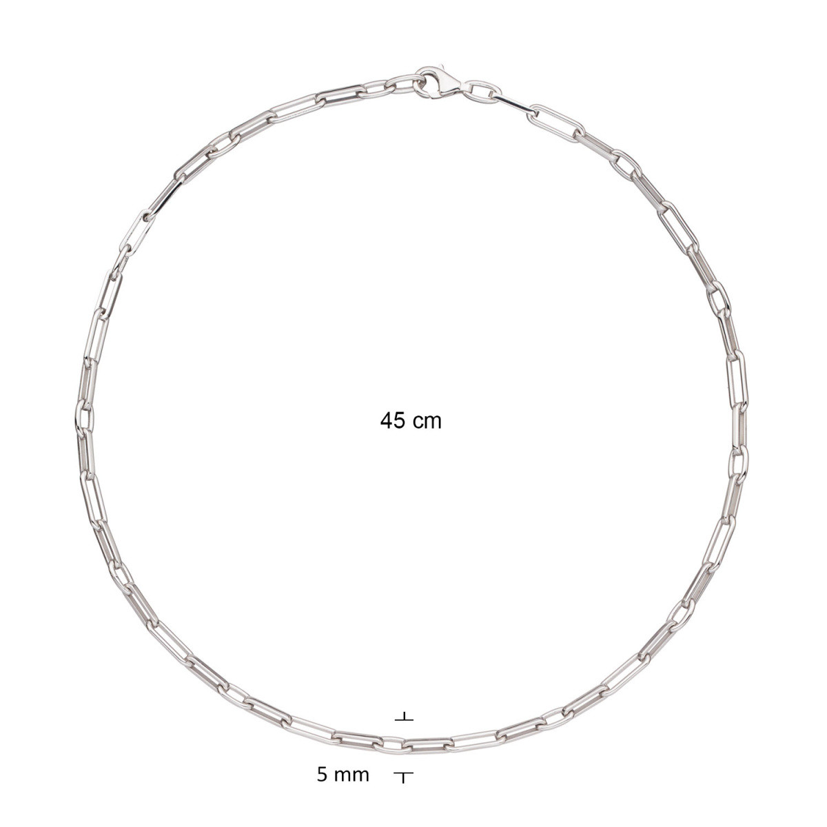 GLOW 102.0991.45 glanzende zilveren paperclip schakelketting 5 mm breed - Lengte 45 cm