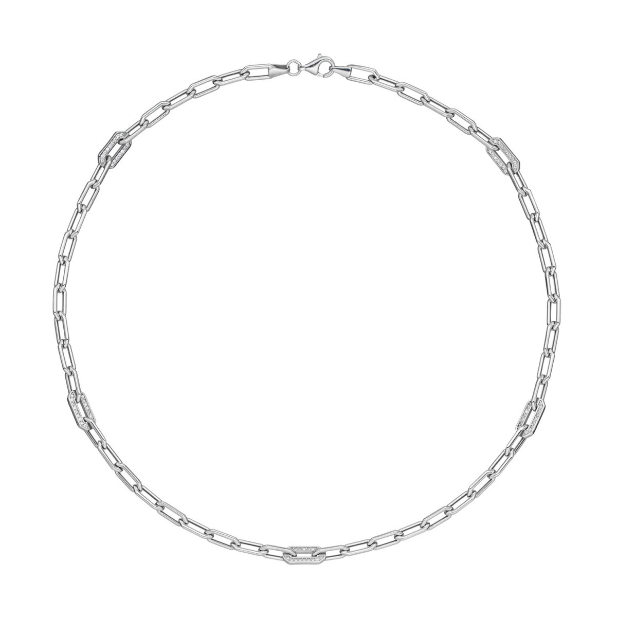 GLOW 102.0992.45 zilveren paperclip schakelketting met zirkonia 5 mm breed - Lengte 45 cm