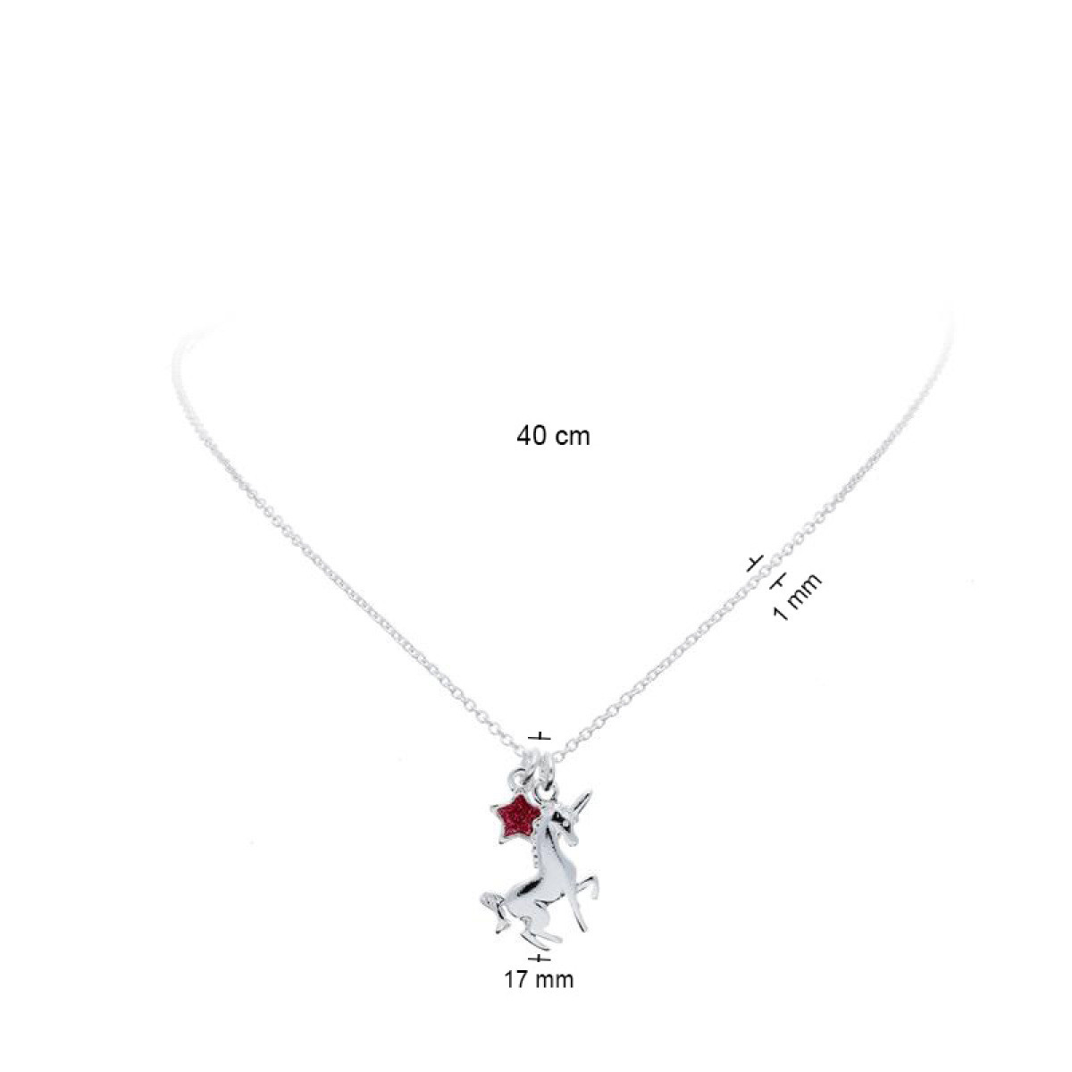 GLOW 102.1532.40 zilveren kinder ketting met hanger eenhoorn en ster 1 mm breed - Lengte 40 cm