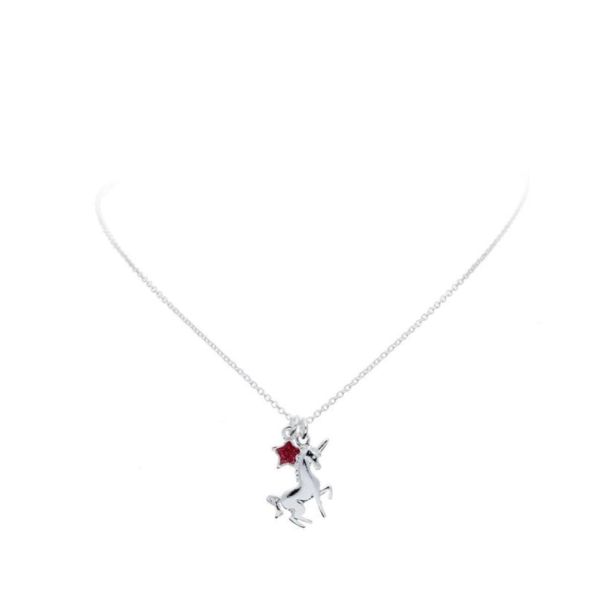 GLOW 102.1532.40 zilveren kinder ketting met hanger eenhoorn en ster 1 mm breed - Lengte 40 cm