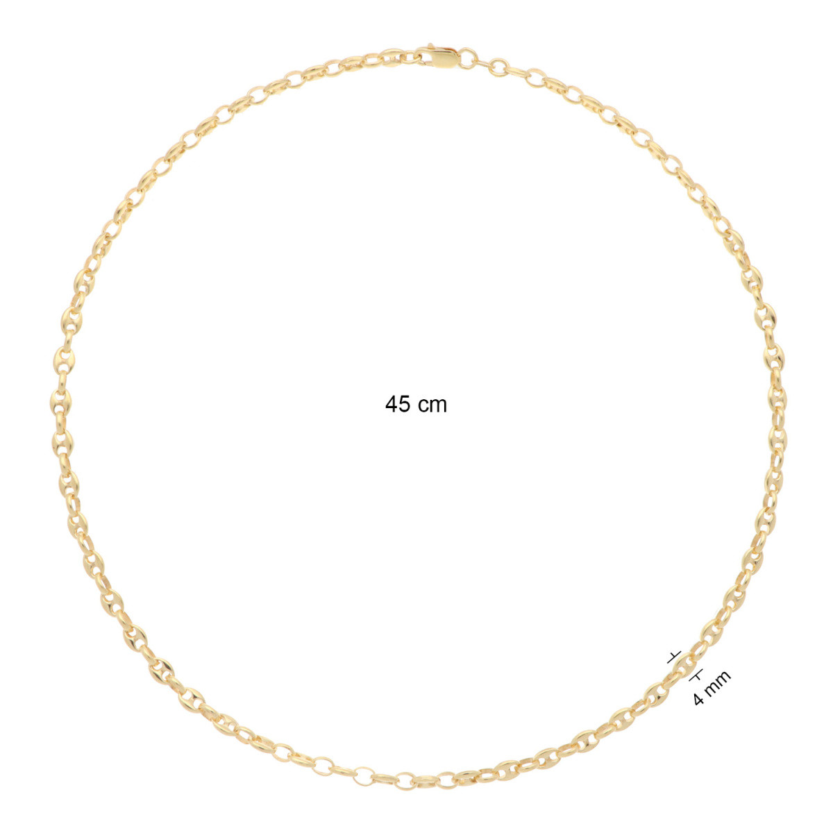 GLOW 102.8108.45 gold plated schakelketting met koffieboonschakel 4 mm breed - Lengte 45 cm