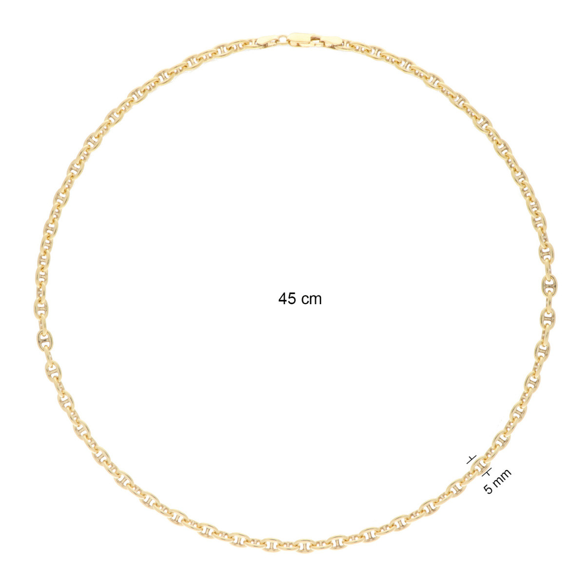 GLOW 102.8111.45 gold plated schakelketting met koffieboon schakel 5 mm breed - Lengte 45 cm