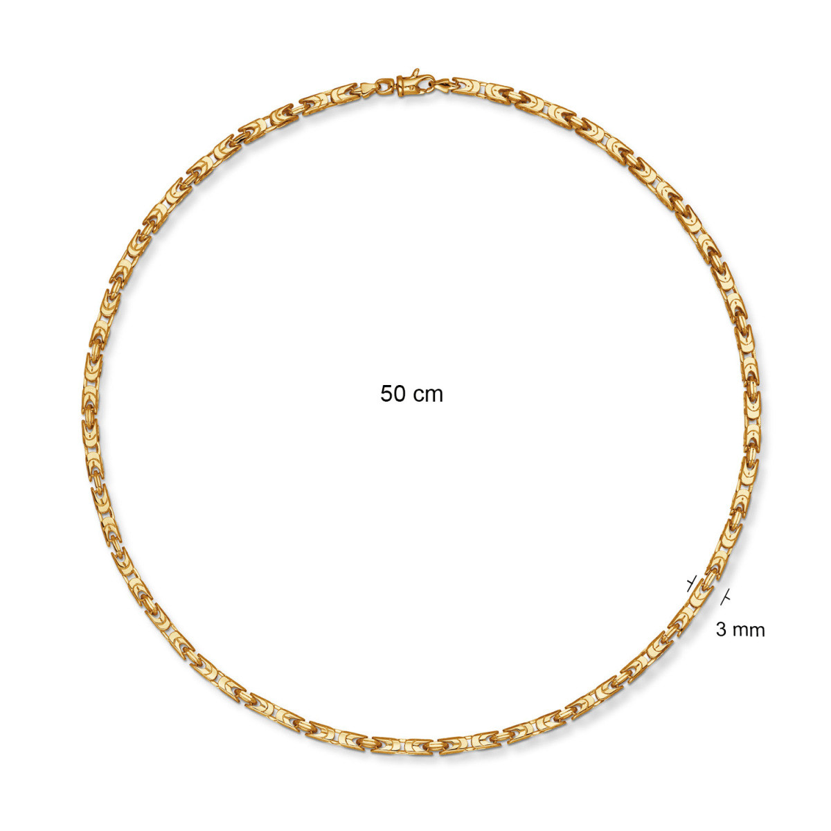 GLOW 102.8256.50 gold plated schakelketting met koningsschakel 3 mm breed - Lengte 50 cm