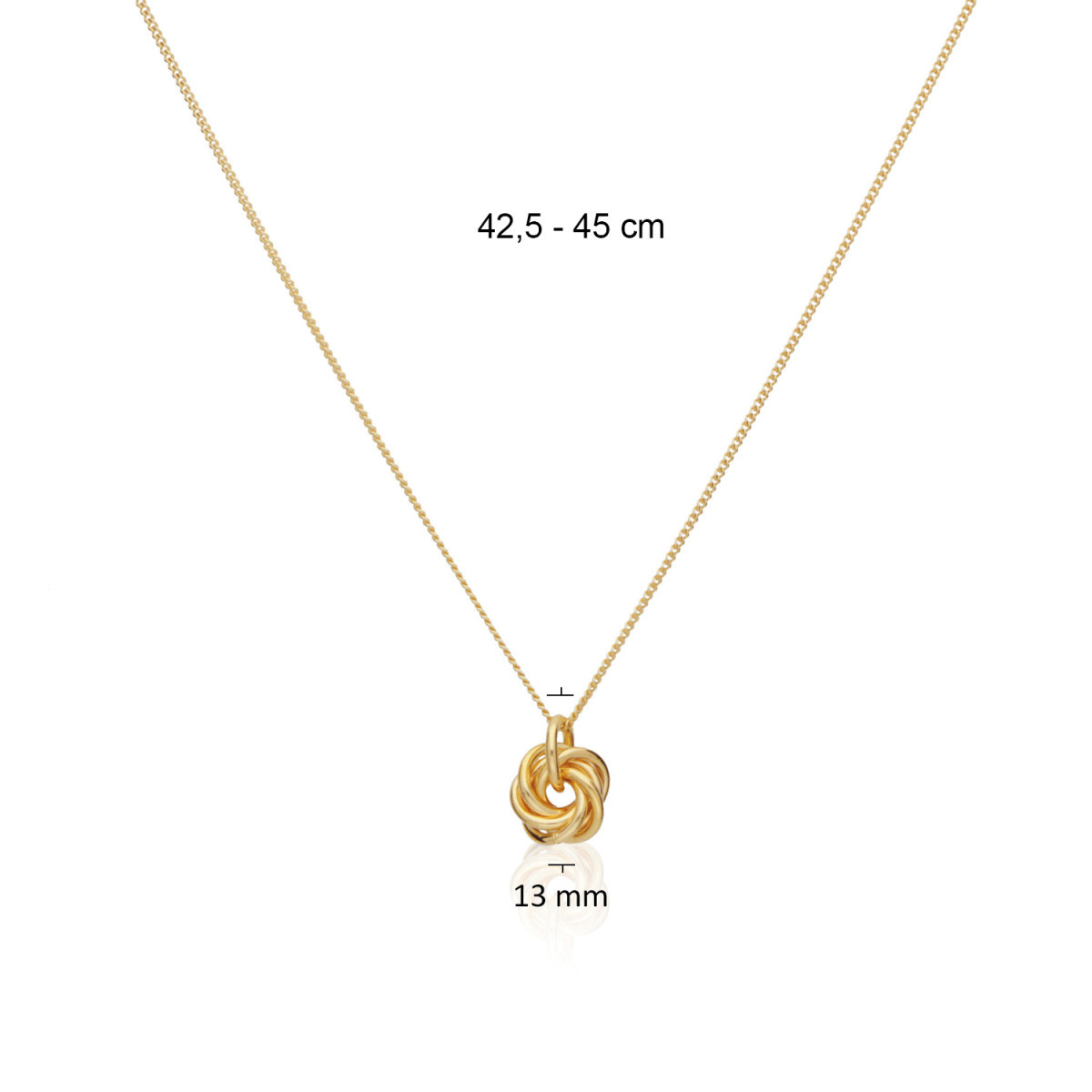 GLOW 102.8340.45 gold plated ketting met hanger knoop 13 mm - Lengte 42.5-45 cm