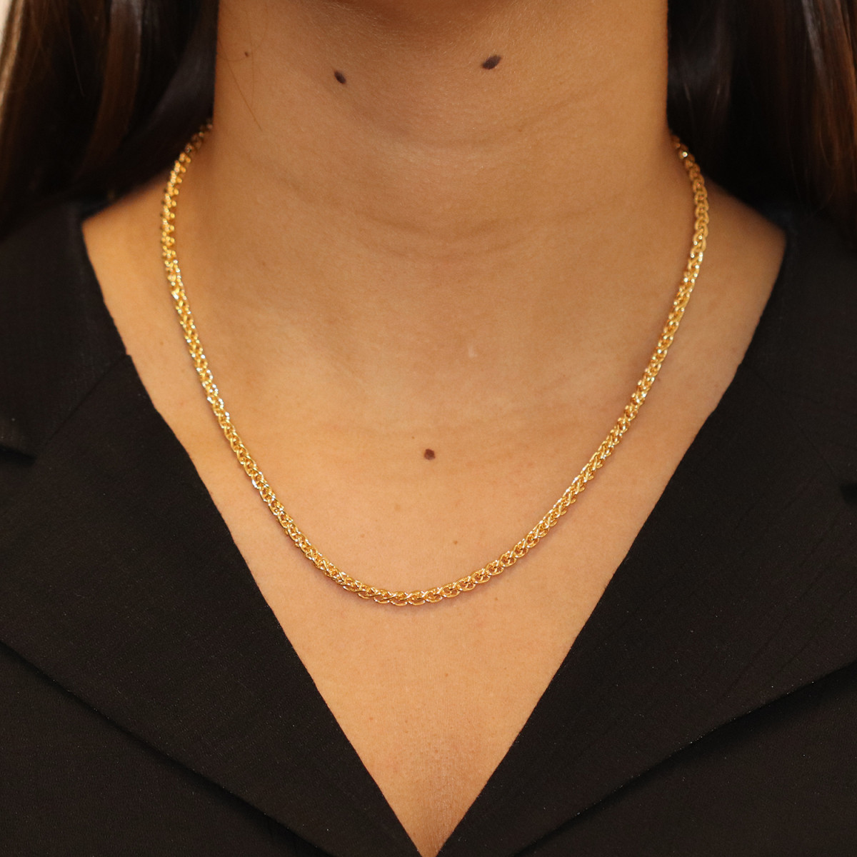 GLOW 102.8411.45 gold plated schakelketting met gevlochten vossenstaart 5 mm breed - Lengte 45 cm