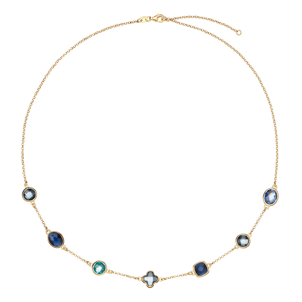 GLOW 102.8620.55 gold plated jasseron schakelketting met blauwe zirkonia's 9 mm - Lengte 55 cm