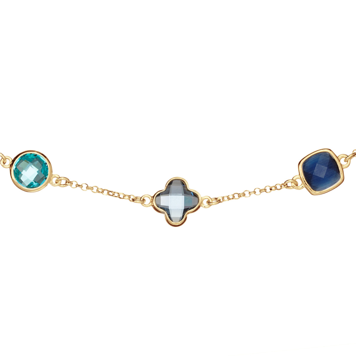 GLOW 102.8620.55 gold plated jasseron schakelketting met blauwe zirkonia's 9 mm - Lengte 55 cm