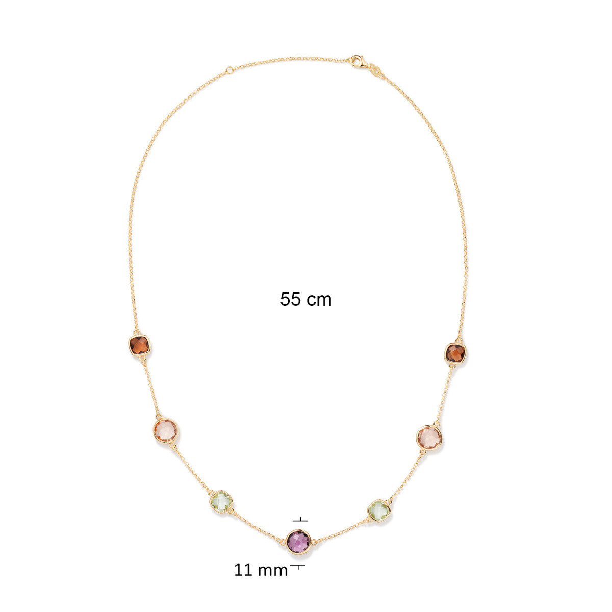 GLOW 102.8629.55 gold plated ketting met man made multicolor stenen - Lengte 55 cm