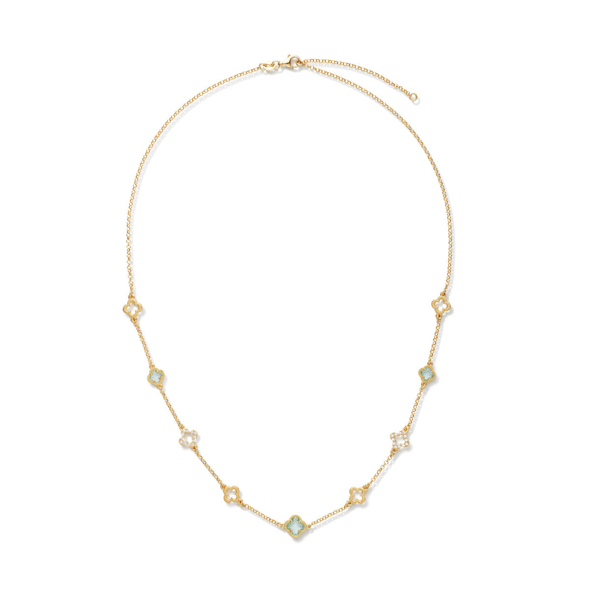 GLOW 102.8630.55 goudkleurige ketting met blauwe bloemen 8 mm - Lengte 55 cm