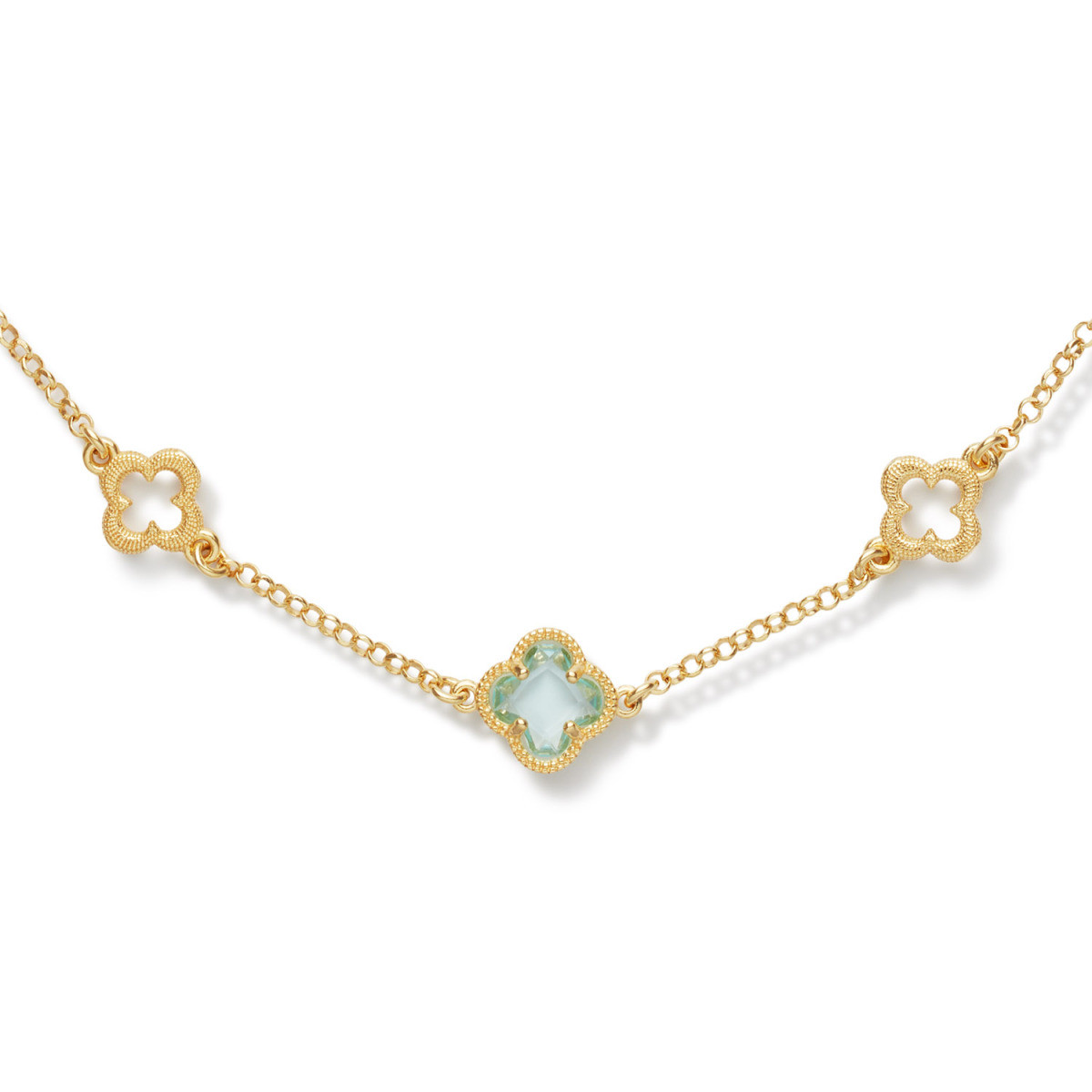 GLOW 102.8630.55 goudkleurige ketting met blauwe bloemen 8 mm - Lengte 55 cm