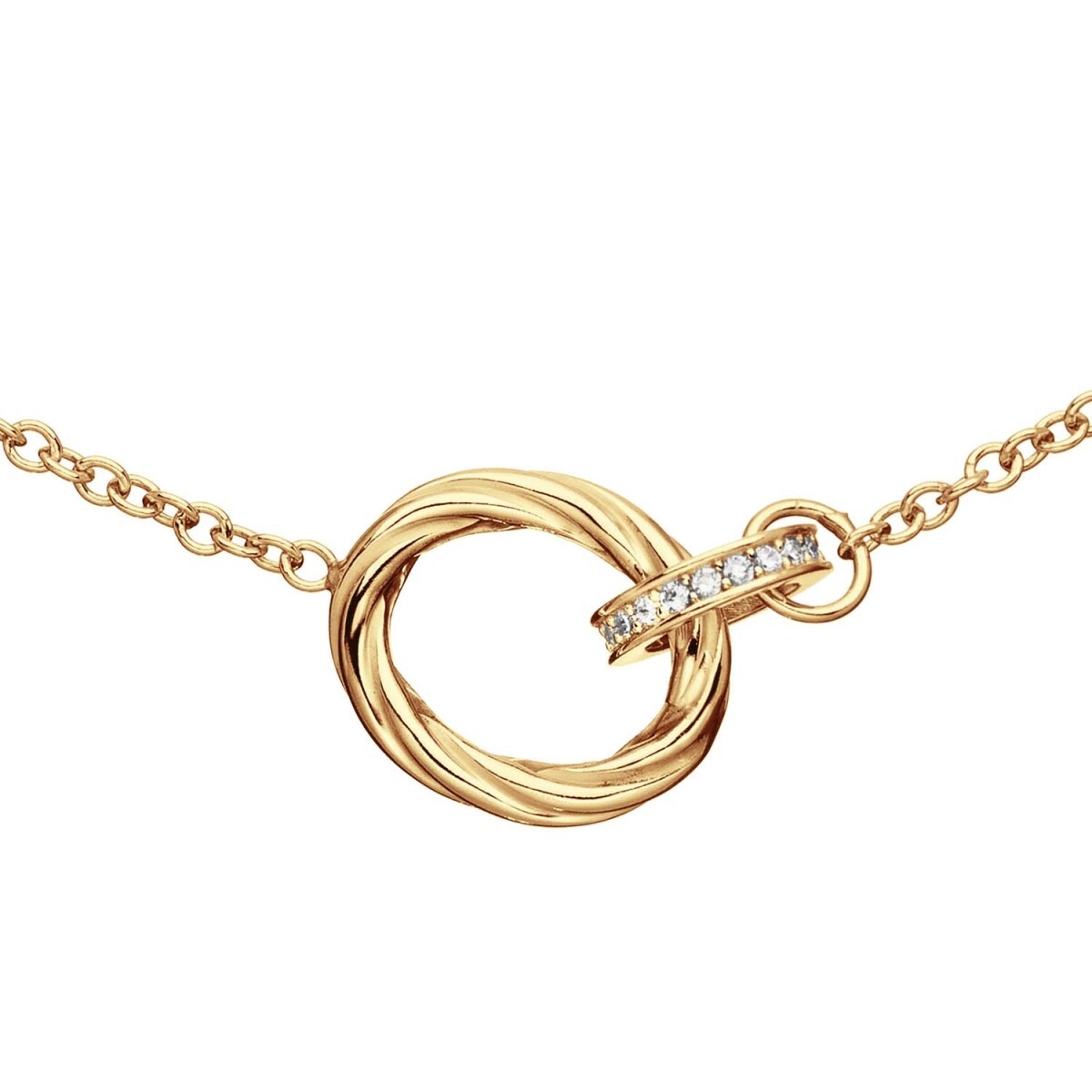 GLOW 102.8684.45 gold plated ketting met hanger rond en zirkonia 22 mm - Lengte 42-45 cm
