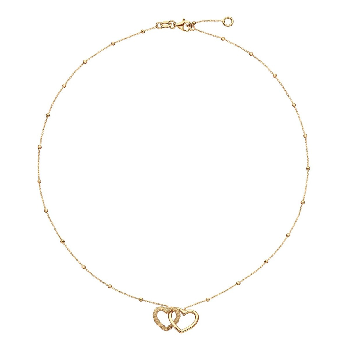 GLOW 102.8693.45 gold plated ketting met hanger hartje met zirkonia 13 mm breed - Lengte 42-45 cm