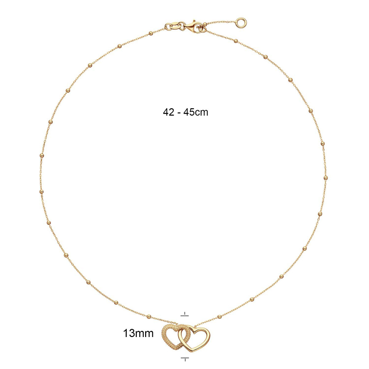 GLOW 102.8693.45 gold plated ketting met hanger hartje met zirkonia 13 mm breed - Lengte 42-45 cm