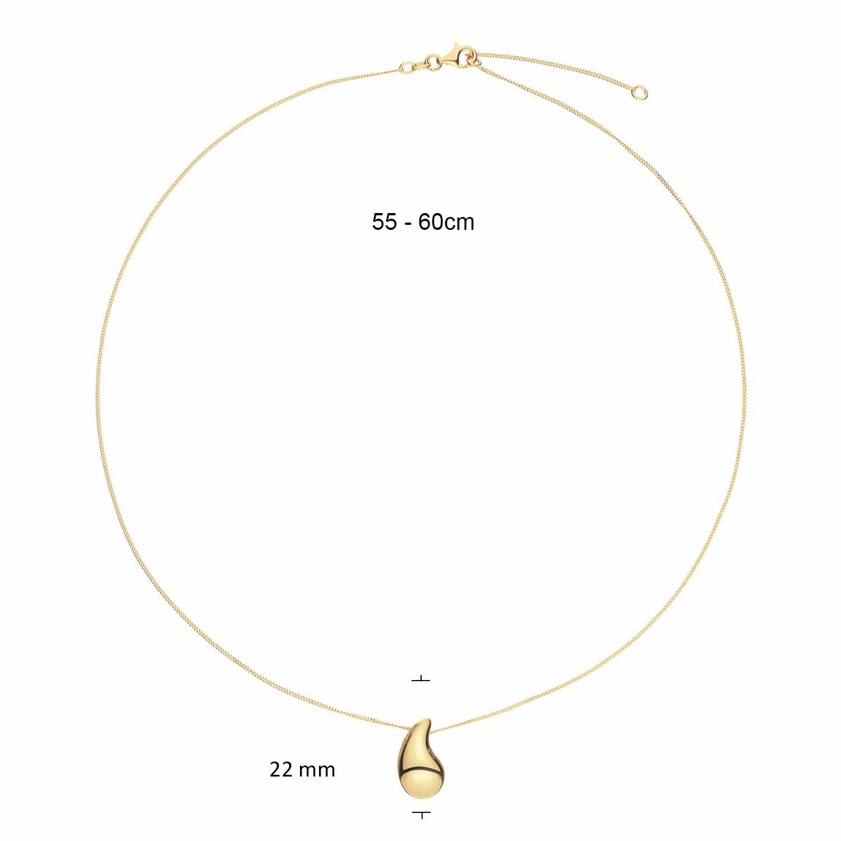 GLOW 102.8697.45 gold plated ketting met druppelvormige hanger 22 mm - Lengte 55-60 cm