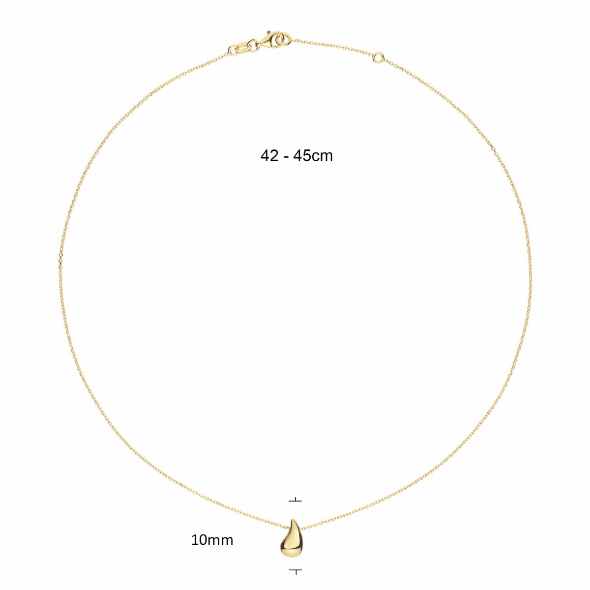 GLOW 102.8698.45 gold plated ketting met druppelvormige hanger 10 mm - Lengte 42-45 cm