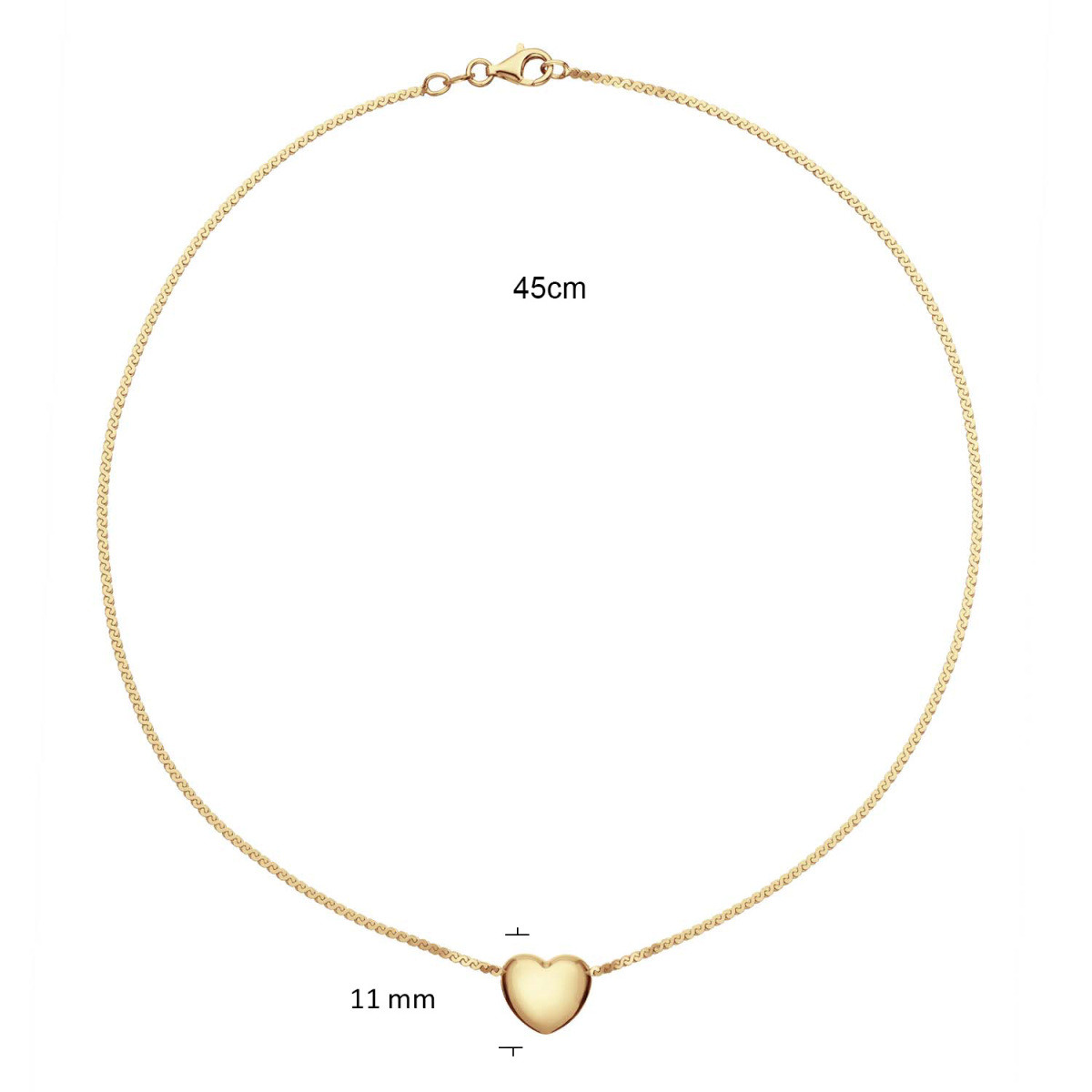 GLOW 102.8753.45 goudkleurige ketting met hartvormige hanger 11 mm - Lengte 45 cm