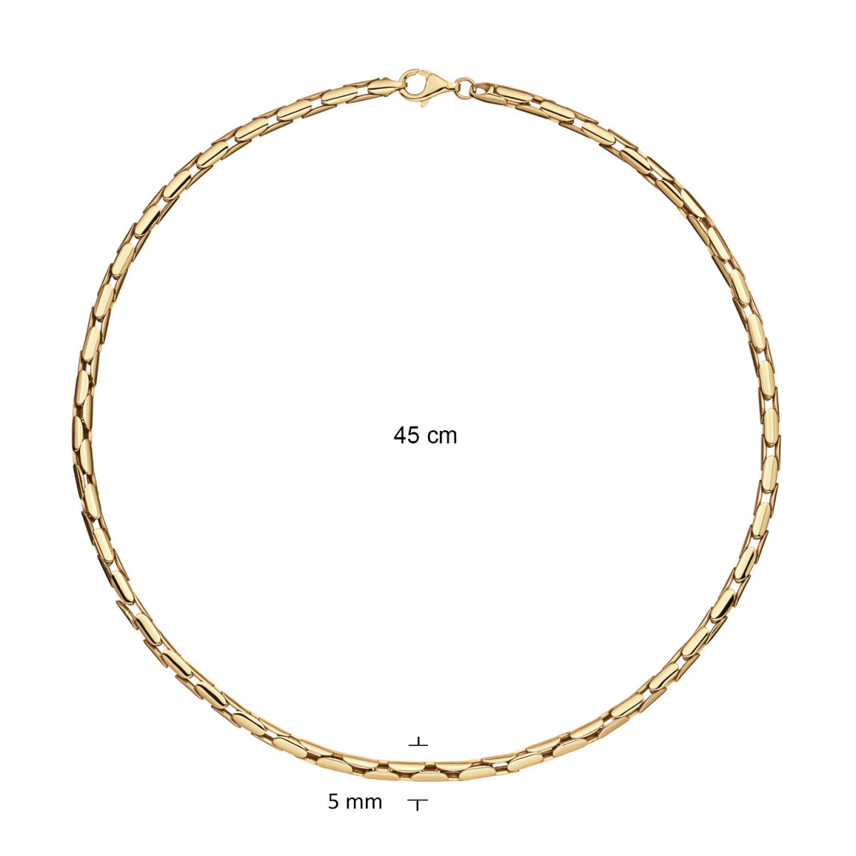 GLOW 102.8987.45 vergulde schakelketting met vossenstaartschakel 5 mm breed - Lengte 45 cm