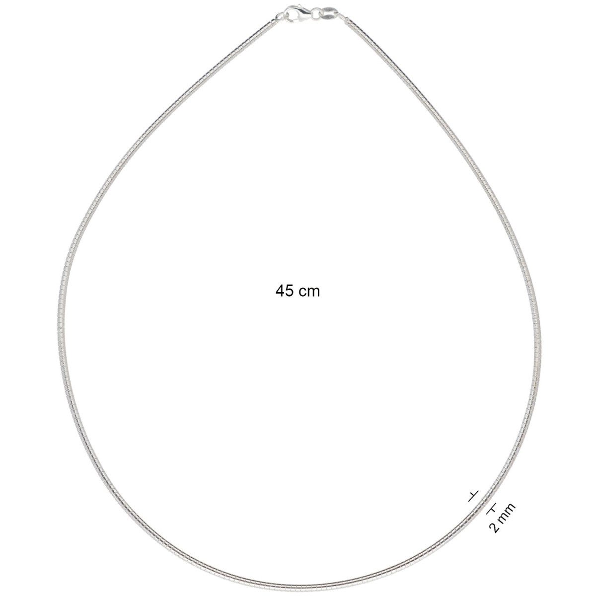 GLOW 103.7003.45 zilveren schakelketting met omega schakel 2 mm breed - Lengte 45 cm
