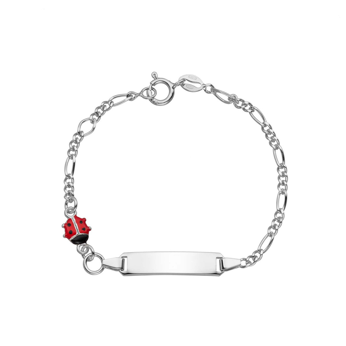 GLOW 104.0509.14 kinder plaatarmband zilver met lieveheersbeestje 25 mm x 5 mm - Lengte 12-14 cm