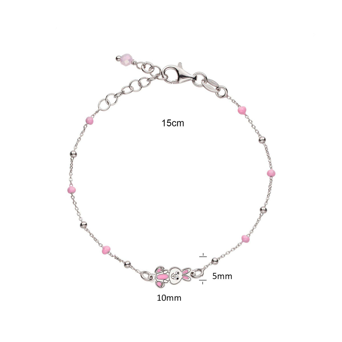 GLOW 104.0529.16 zilveren armband met roze zirconia en konijnhanger 15 mm x 5 mm - Lengte 15 cm